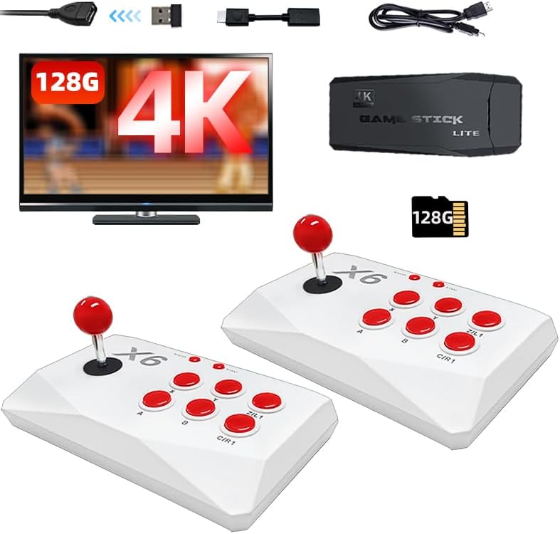 VILCORN Arcade Consola de videojuegos Retro Game Stick 128G 40000 juegos 4K TV HD Salida Plug & Play para máquina de juego Atari con Joystick Arcade (2 jugadores)