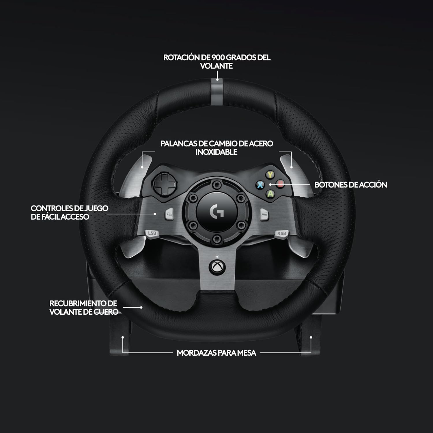Logitech G920 Driving Force Volante de Carreras y Pedales Ajustables para Xbox Series X|S, Xbox One, PC, Color Negro