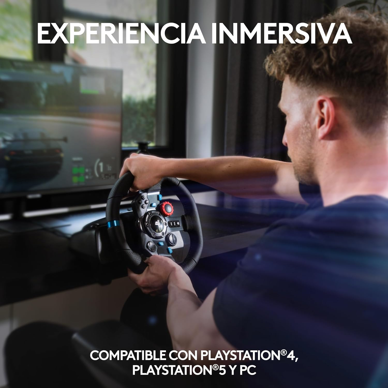 Logitech G29 Driving Force Volante de Carreras y Pedales, Force Feedback, Aluminio Anodizado, Palancas de cambio, Volante de Cuero, Pedales Ajustables, PS5, PS4, PS3 y PC - Negro