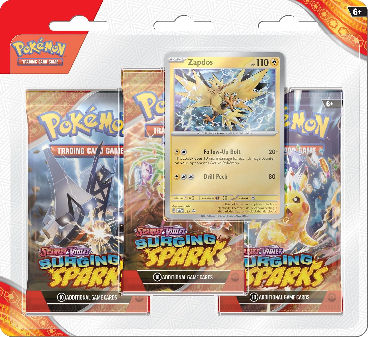 Pokémon TCG: Scarlet & Violet 08 - Surging Sparks Three-Booster Blister - ESPAÑOL