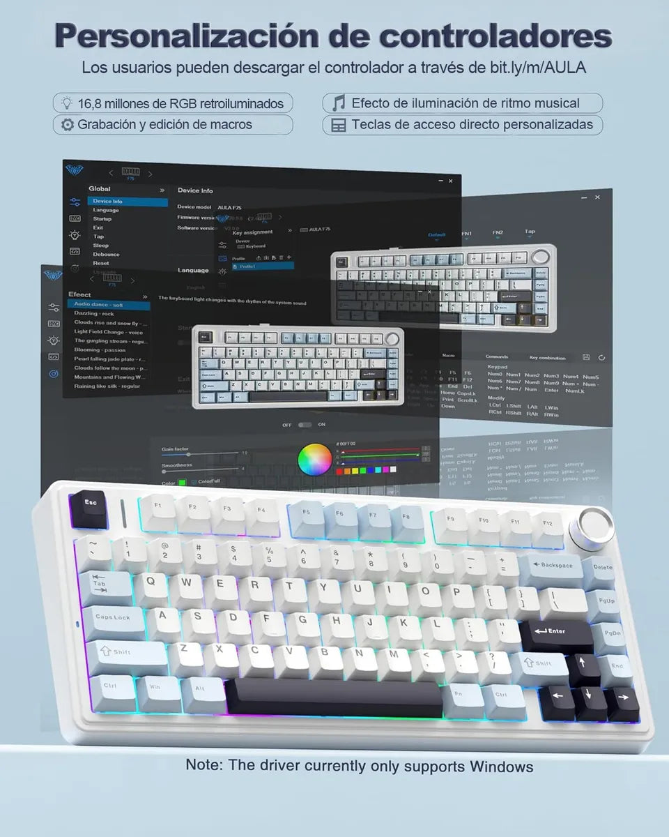 Aula F75 Max Black/Gray Wireless Teclado Mecanico 65% Ing