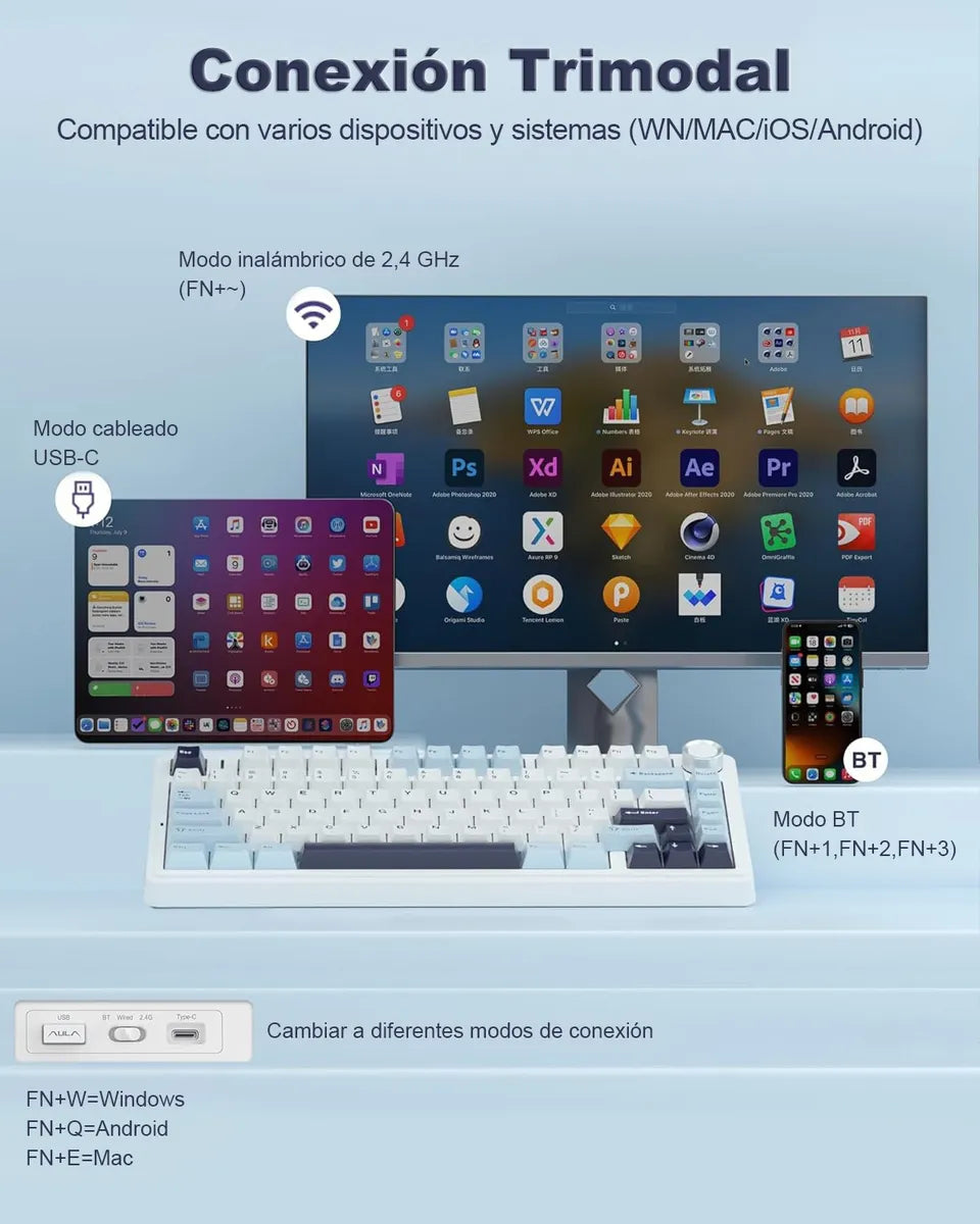 Aula F75 Max Black/Gray Wireless Teclado Mecanico 65% Ing