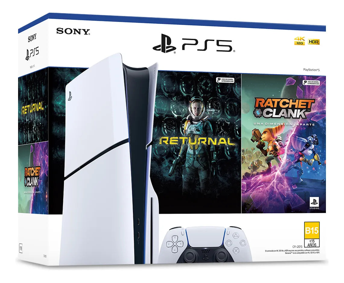 Consola PS5 Slim con Lector de Discos 1TB y 2 Videojuegos (Returnal y Ratchet & Clank) Usada