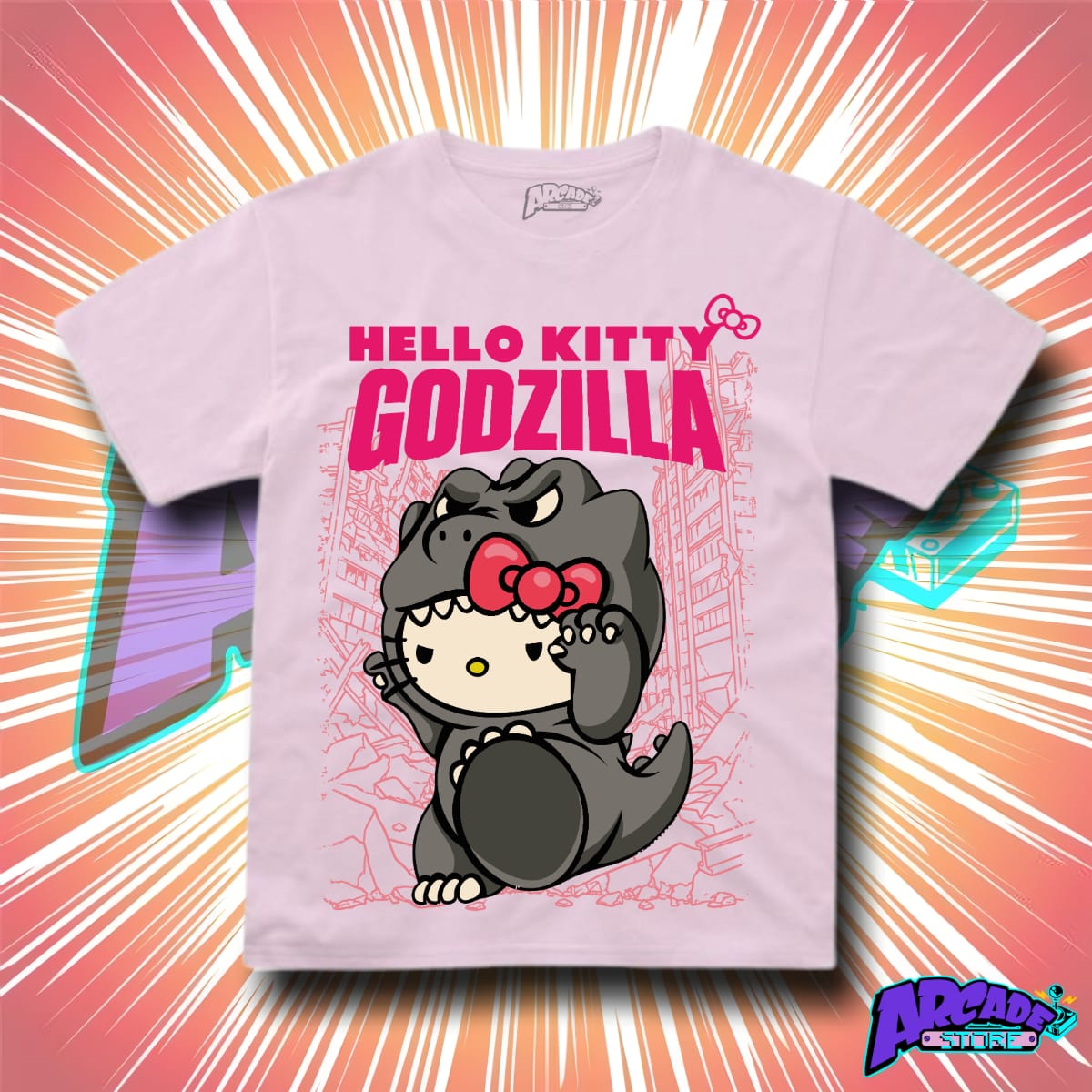 Playera - Arcade - Hello Kitty & Friends 03 - Hello Kitty Godzilla