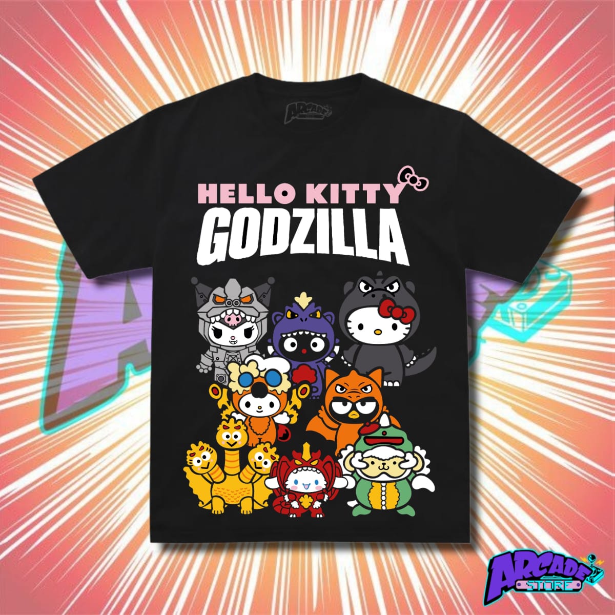Playera - Arcade - Hello Kitty & Friends 04 - Hello Kitty Godzilla