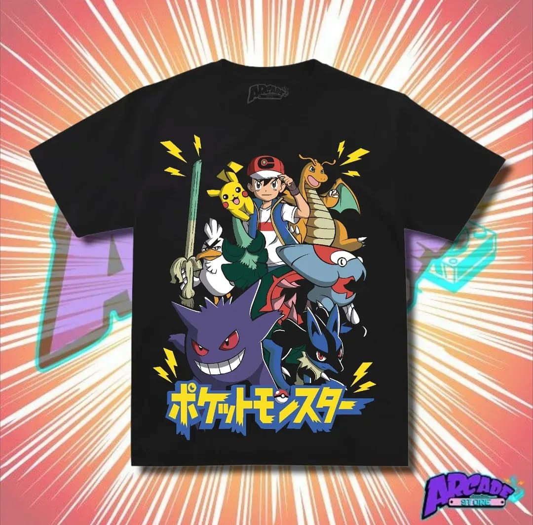 Playera - Arcade - Pokémon 12 - Ash Con Pokémones