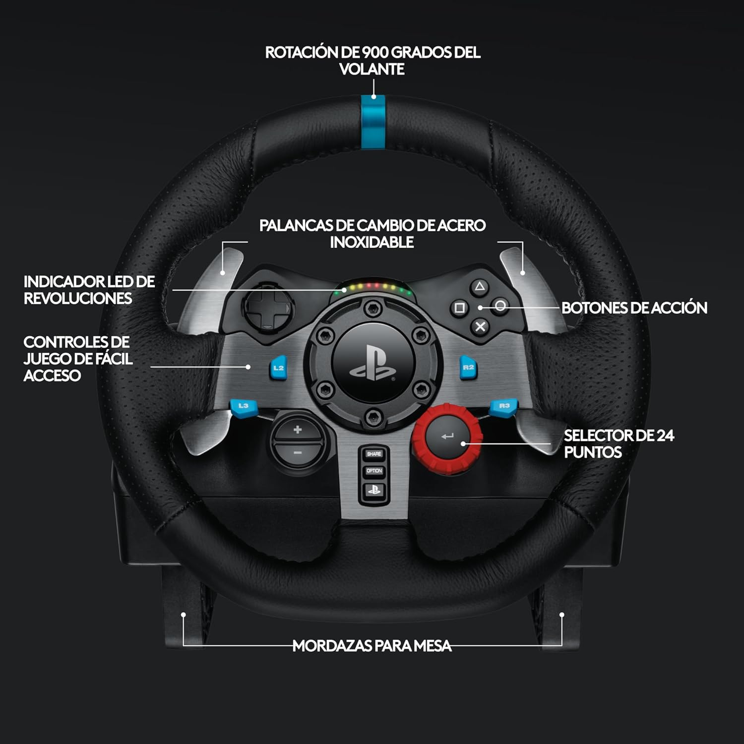 Logitech G29 Driving Force Volante de Carreras y Pedales, Force Feedback, Aluminio Anodizado, Palancas de cambio, Volante de Cuero, Pedales Ajustables, PS5, PS4, PS3 y PC - Negro