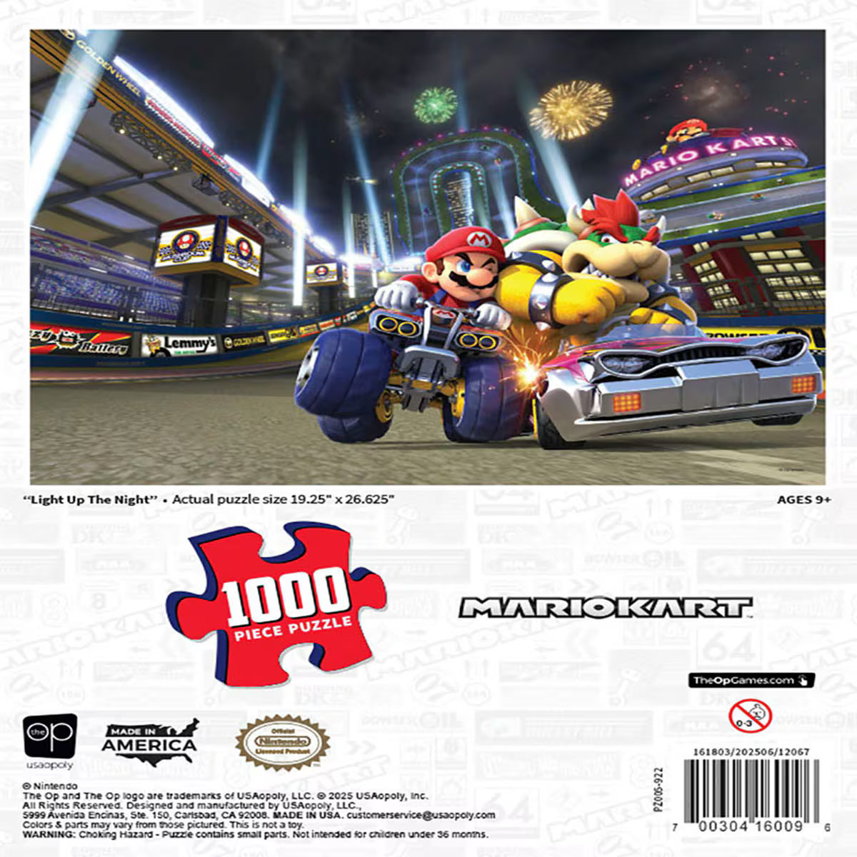 Rompecabezas - 1000 Piezas - Super Mario Bros - Mario Kart Light Up The Night- USAopoly