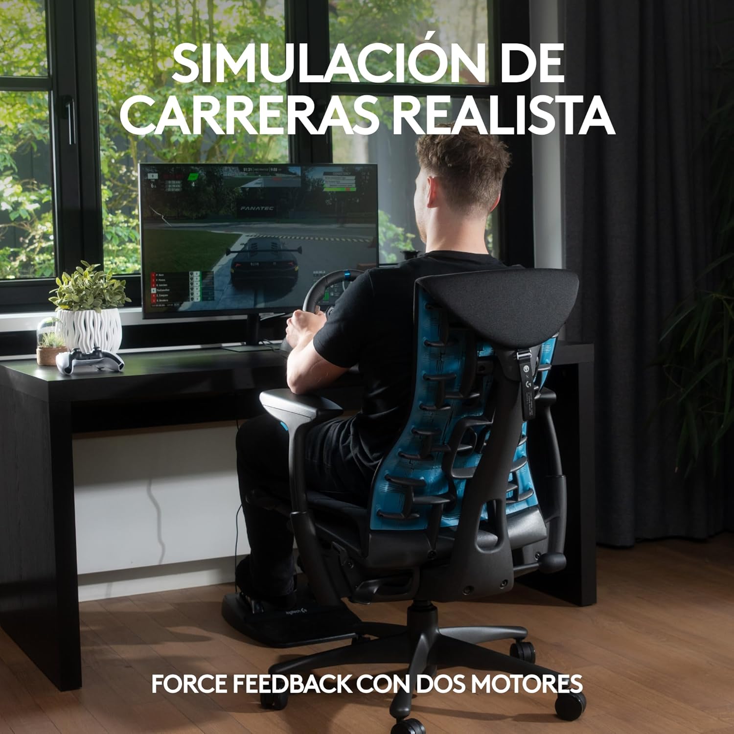 Logitech G29 Driving Force Volante de Carreras y Pedales, Force Feedback, Aluminio Anodizado, Palancas de cambio, Volante de Cuero, Pedales Ajustables, PS5, PS4, PS3 y PC - Negro