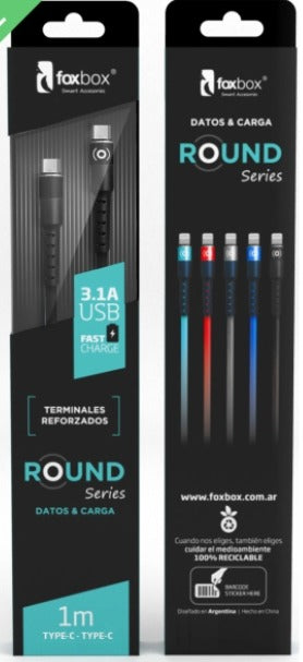 Cable Foxbox Round PRO  1.25M USB-C A USB-C  NEGRO