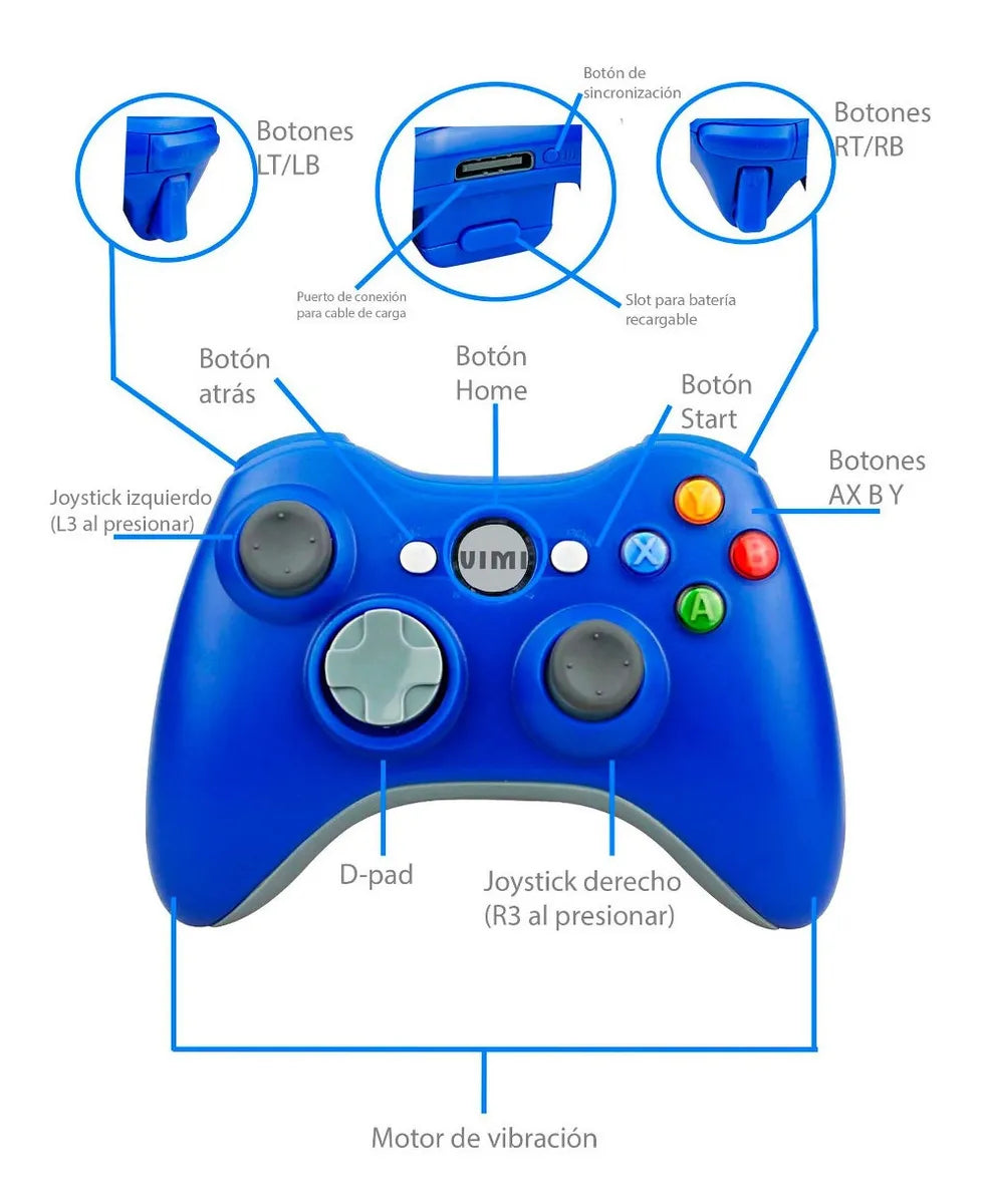 Control Inalámbrico VIMI Azul Compatible con Xbox 360