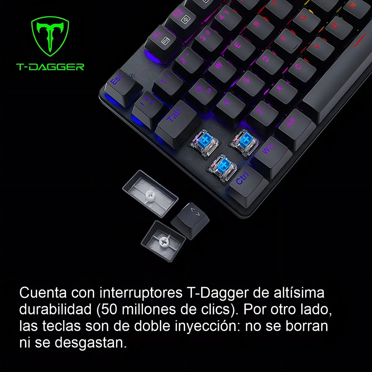Teclado Mecánico T-Dagger Bora T-TGK313 Blue QWERTY Español Retroiluminación Rainbow
