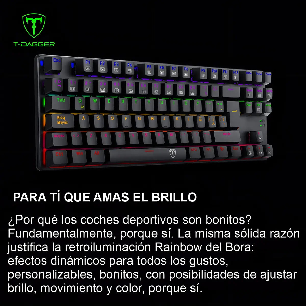 Teclado Mecánico T-Dagger Bora T-TGK313 Blue QWERTY Español Retroiluminación Rainbow