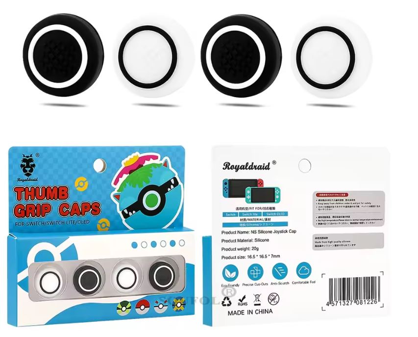 Thumb Grips - Blanco con Negro- 4 Piezas- Nintendo Switch