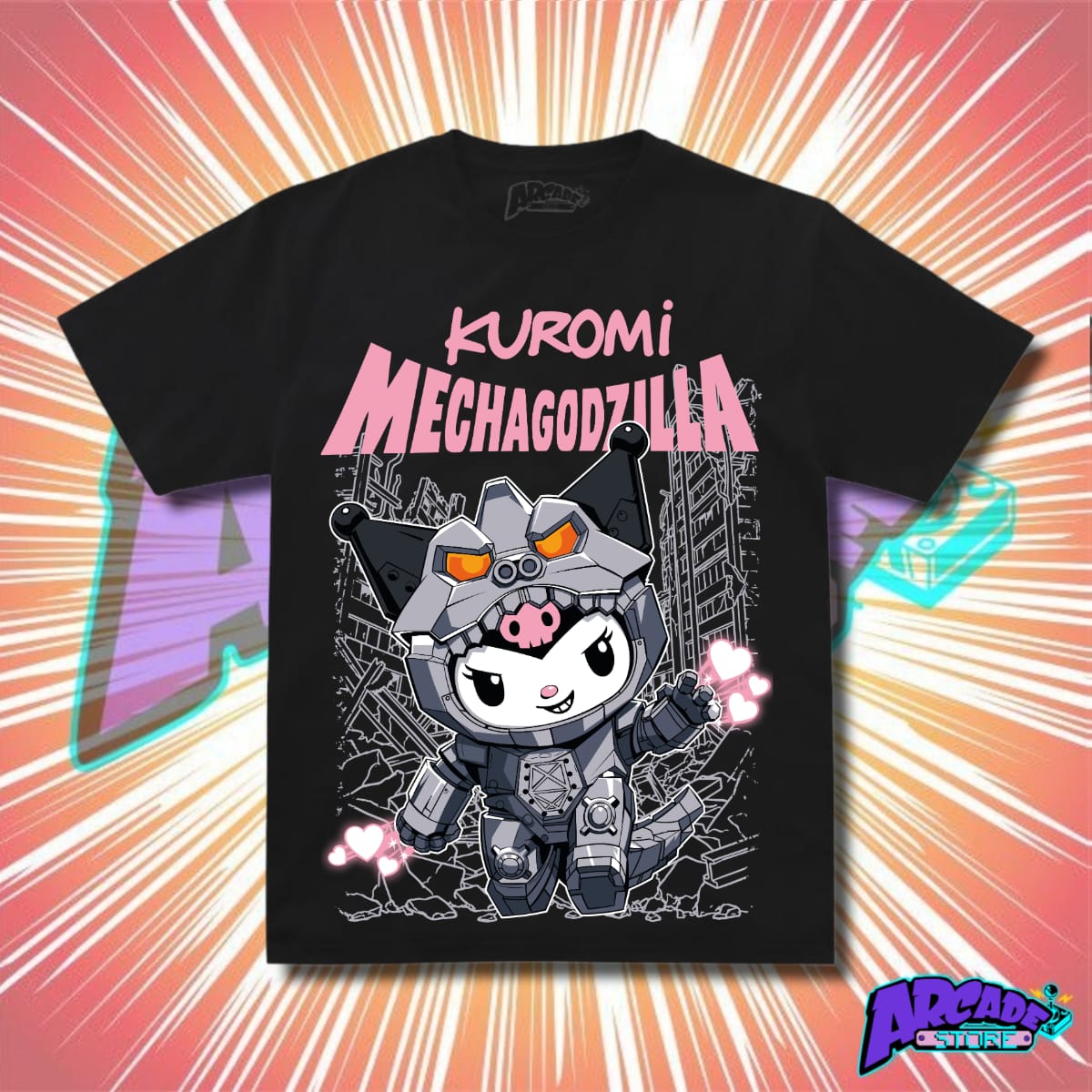 Playera - Arcade - Hello Kitty & Friends 02- Kuromi Mechagodzilla