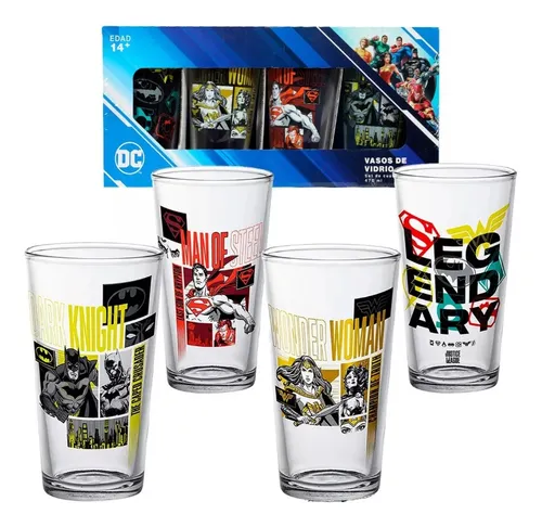 Set Exclusivo De 4 Vasos De Vidrio, Edición Limitada 1 - Dc Comics - Justice League