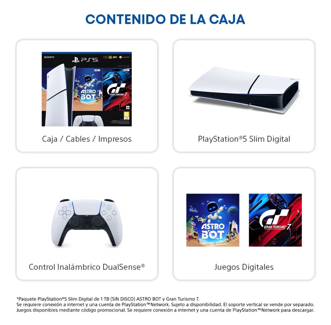 Consola PS5 Slim Digital 1 TB con Juegos Astro Bot y Gran Turismo 7