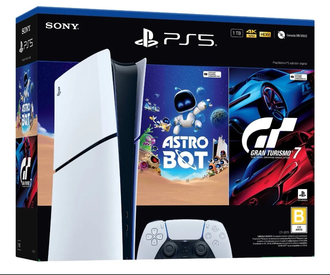 Consola PS5 Slim Digital 1 TB con Juegos Astro Bot y Gran Turismo 7