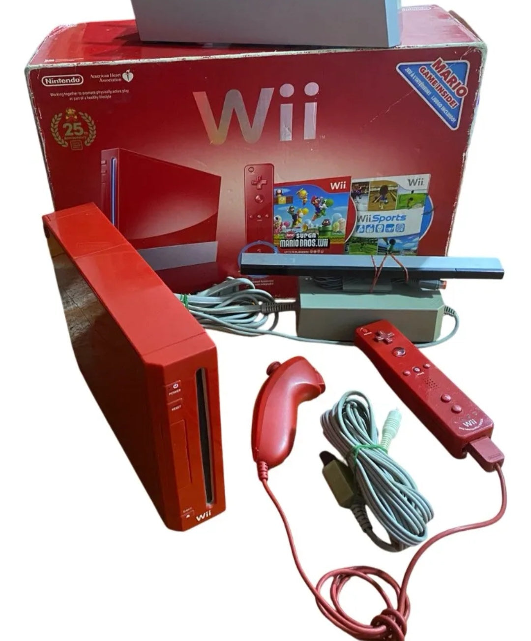Consola Nintendo Wii Rojo Semi Nuevo + Memoria de 256 Gb con Más de 30 Juegos